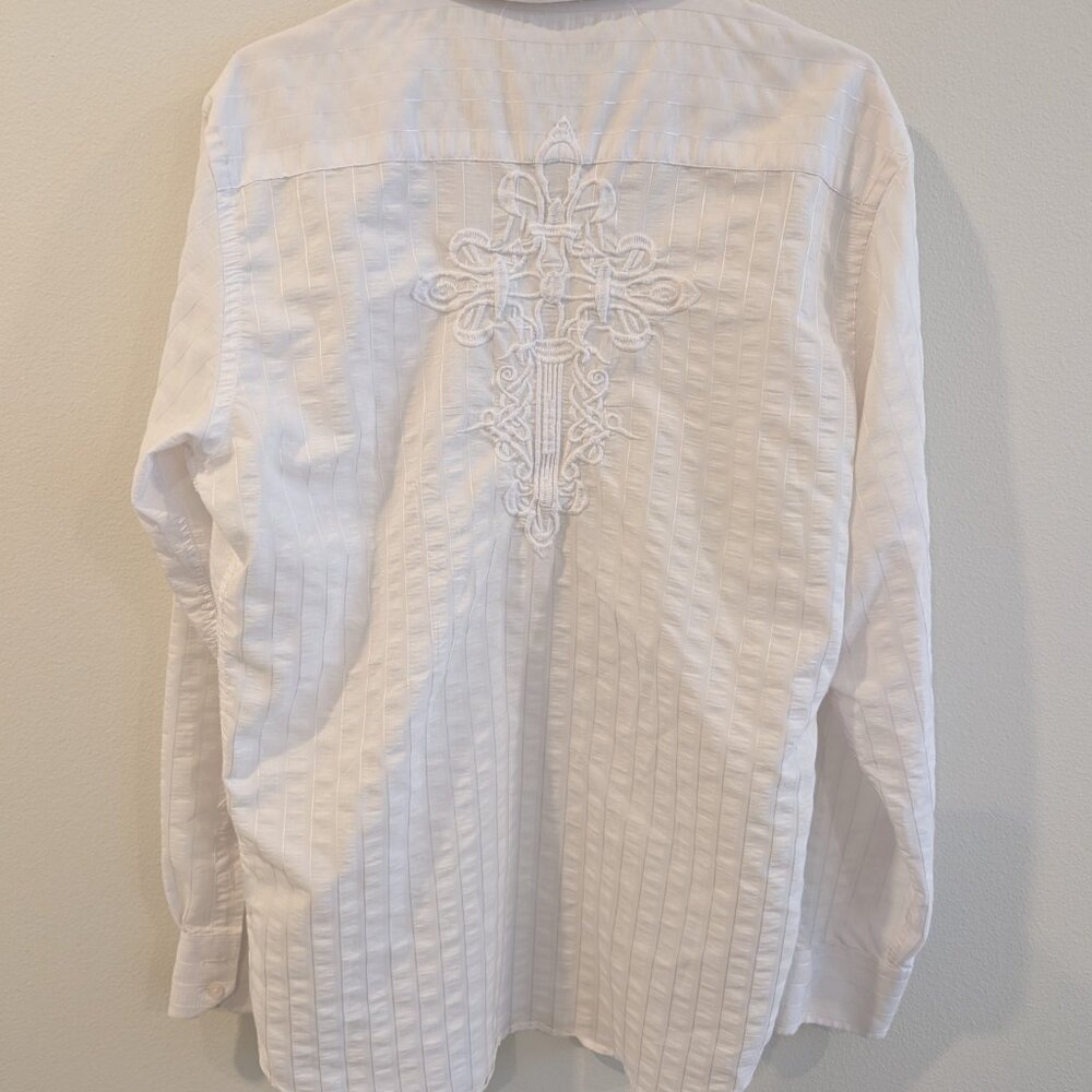 Premium Culture White Embroidered Dress Shirt from Italy - Men's Large - Picture 2 of 4